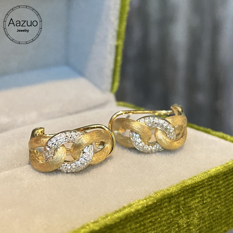 Vintage Fashion Earrings - Aazuo 18K Yellow Gold Real Diamonds