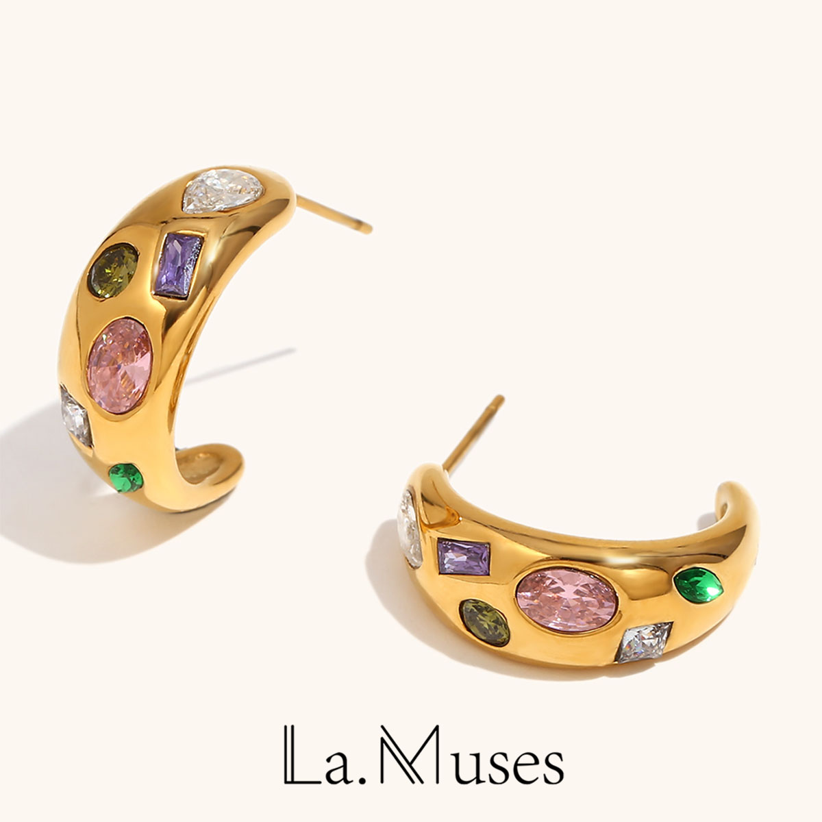 Vintage Fashion La - La. Muses Geometric Colored Zircon Moon