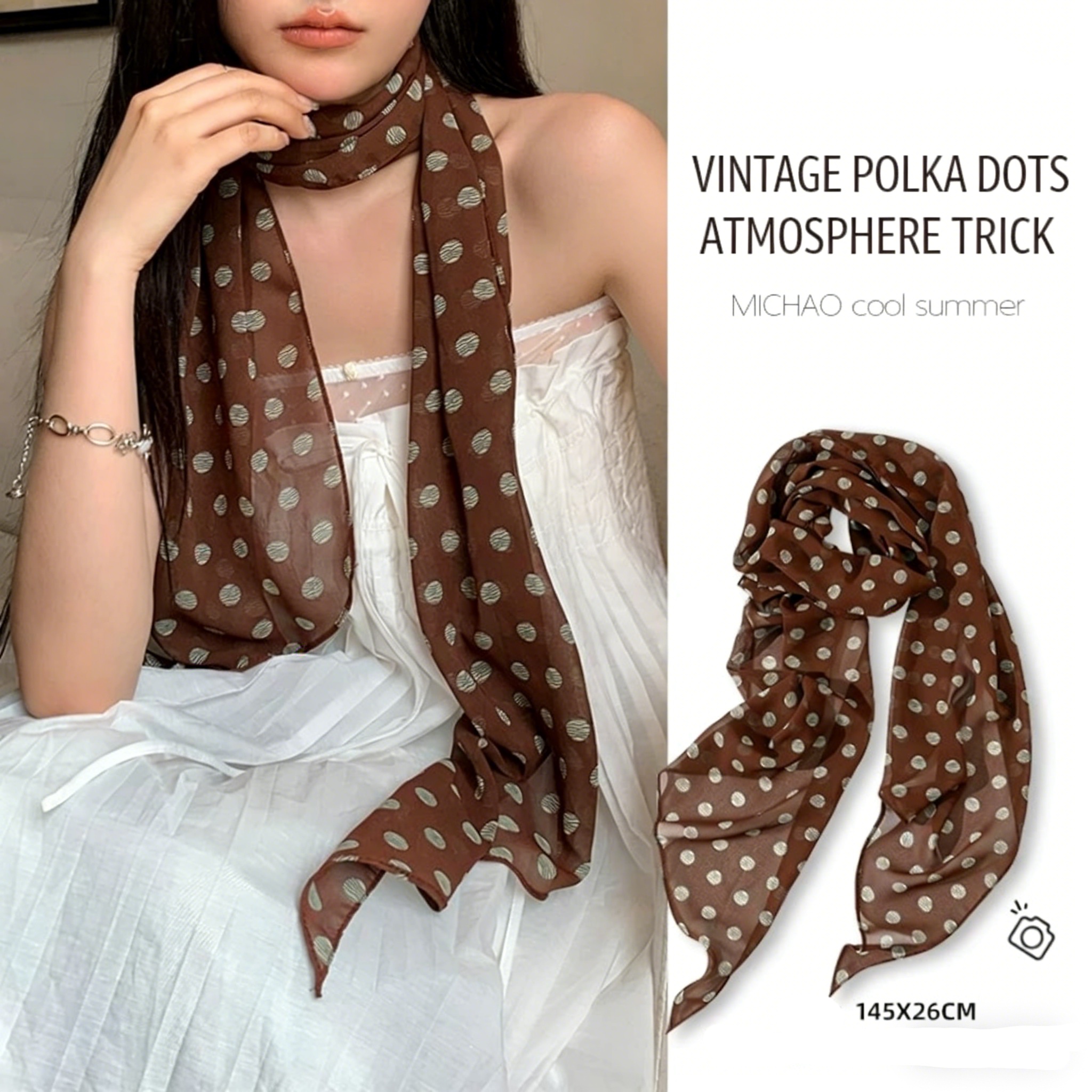 Vintage Fashion Ai - Vintage Polka Dot Chiffon Scarf For