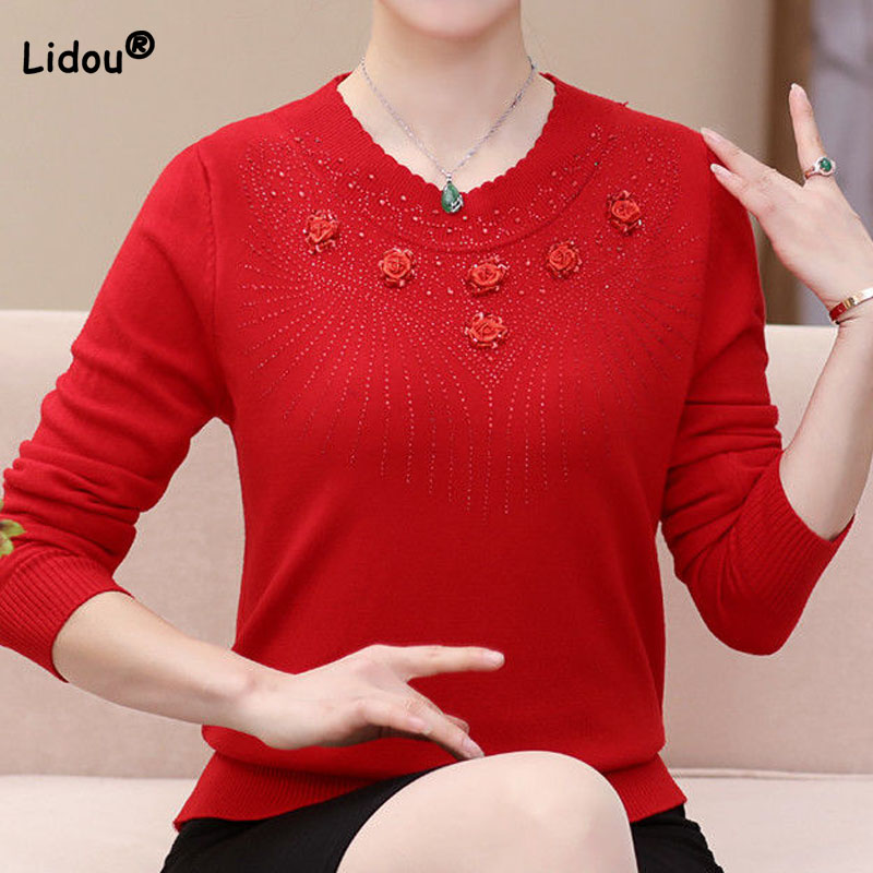 Vintage Fashion Years - Fashion Elegant Diamonds Solid Sweaters Autumn
