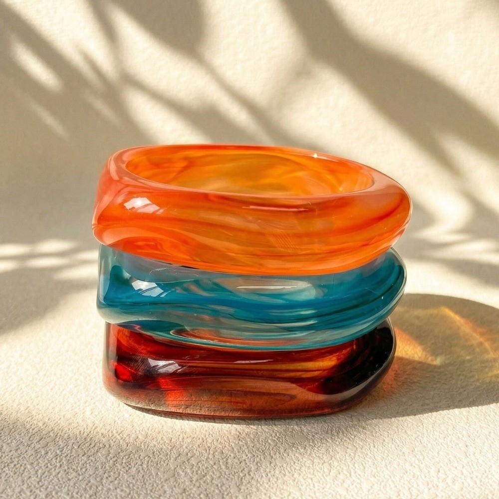 Vintage Fashion Gen Z - Wrist Jewelry Translucent Resin Bangles Marbled