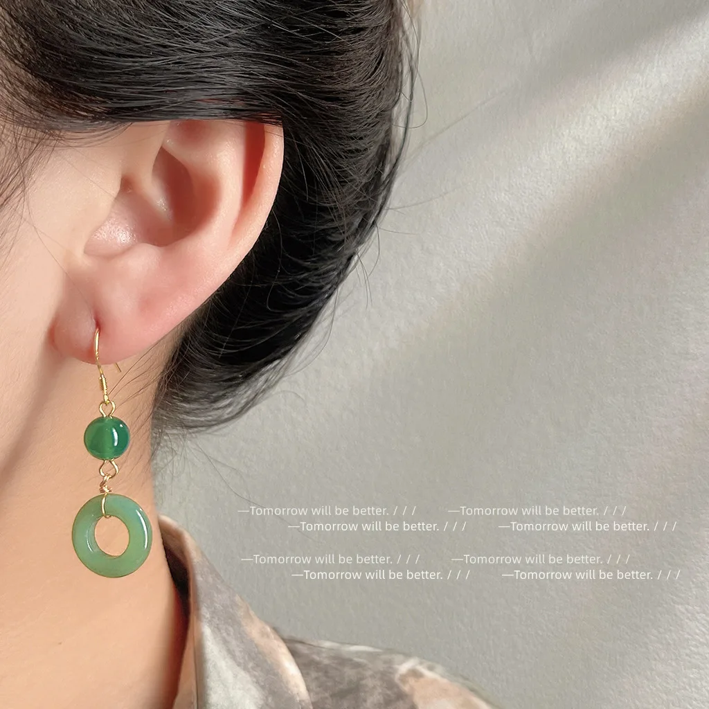 Green Real Jade Ring Earrings  - Vintage Fashion Earrings recension och pris