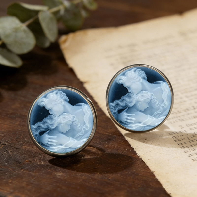 Vintage Cameo Glass Stud Earri - Vintage Victorian Fashion recension och pris
