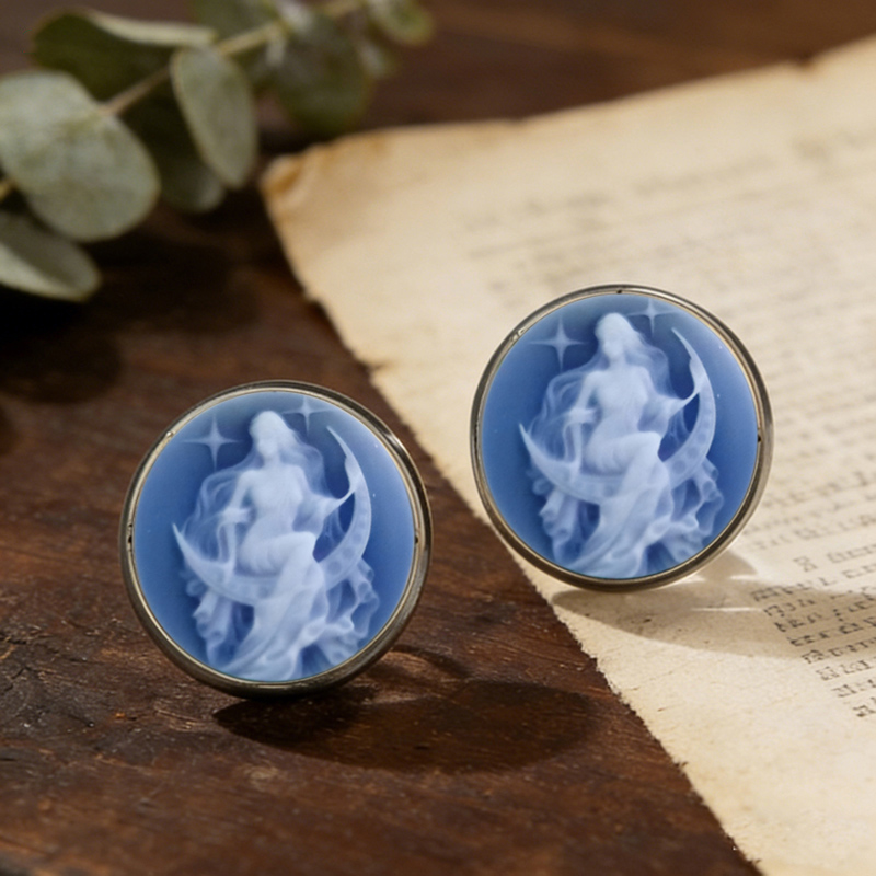 Vintage Cameo Glass Stud Earri - Vintage Victorian Fashion recension och pris