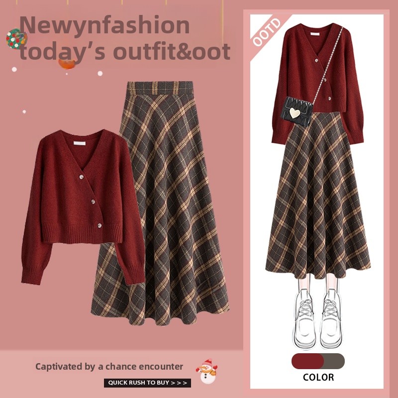 Red High Waist  Plaid Skirt wi - Vintage Fashion Years recension och pris