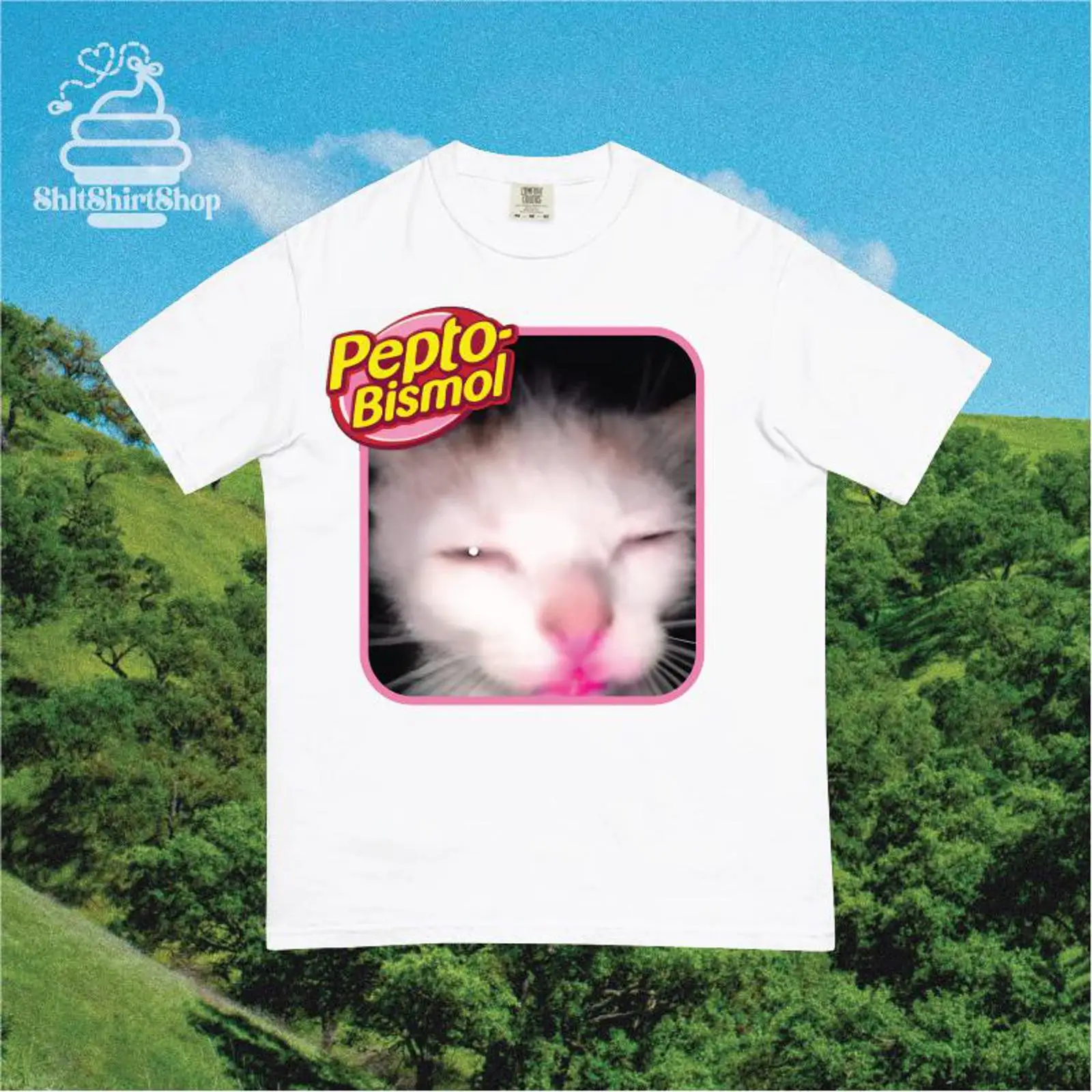 Pepto Bismol Meme Cat T Shirt  - Vintage Fashion Gen Z recension och pris